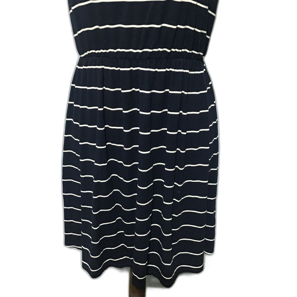 Lily Rose Navy White Striped Skater Dress Medium - Picture 6 of 9